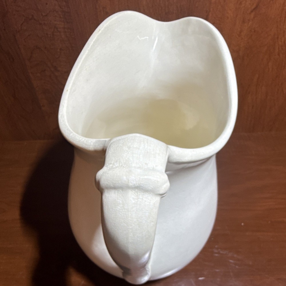 K.T.&K. White China Pitcher with Handle, Solid Pattern, Round Shape