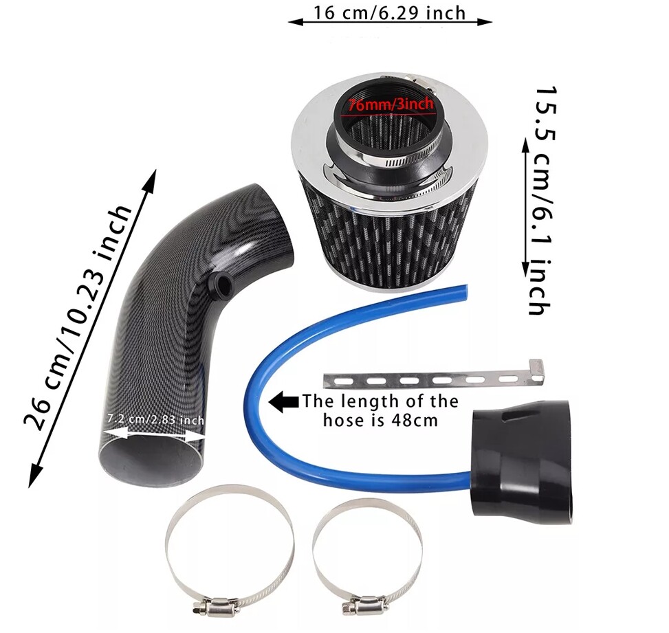 1set 3"Car Cold Air Intake Filter Induction Kit Pipe Power Flow Hose System 76mm