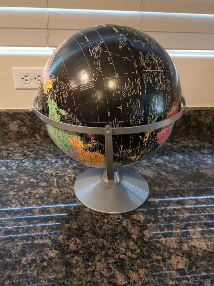 Replogle 12" Starlight Globe Colored Relief World Map Satin Chrome Base