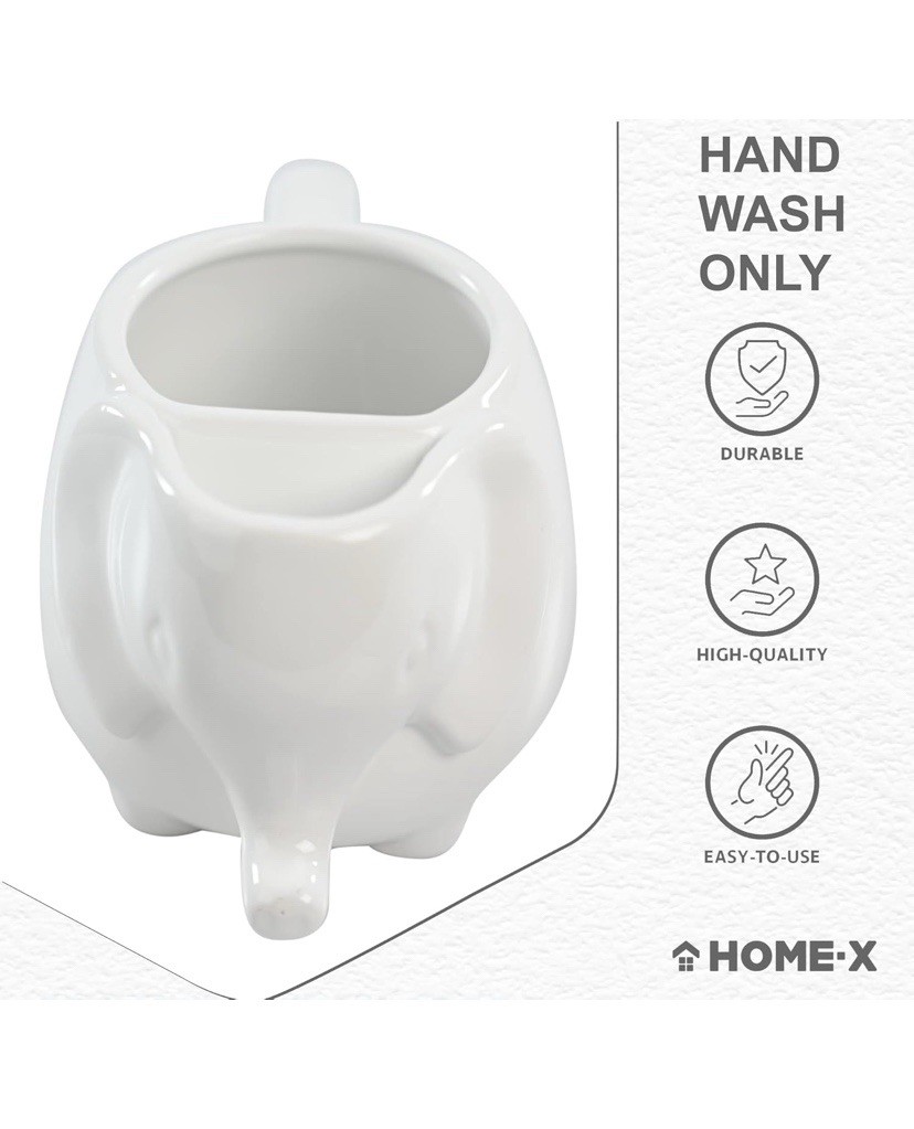 HOME-X WHITE ELEPHANT CERAMIC MUG WITH TEA BAG HOLDER 16 Oz 6”x4”x3”