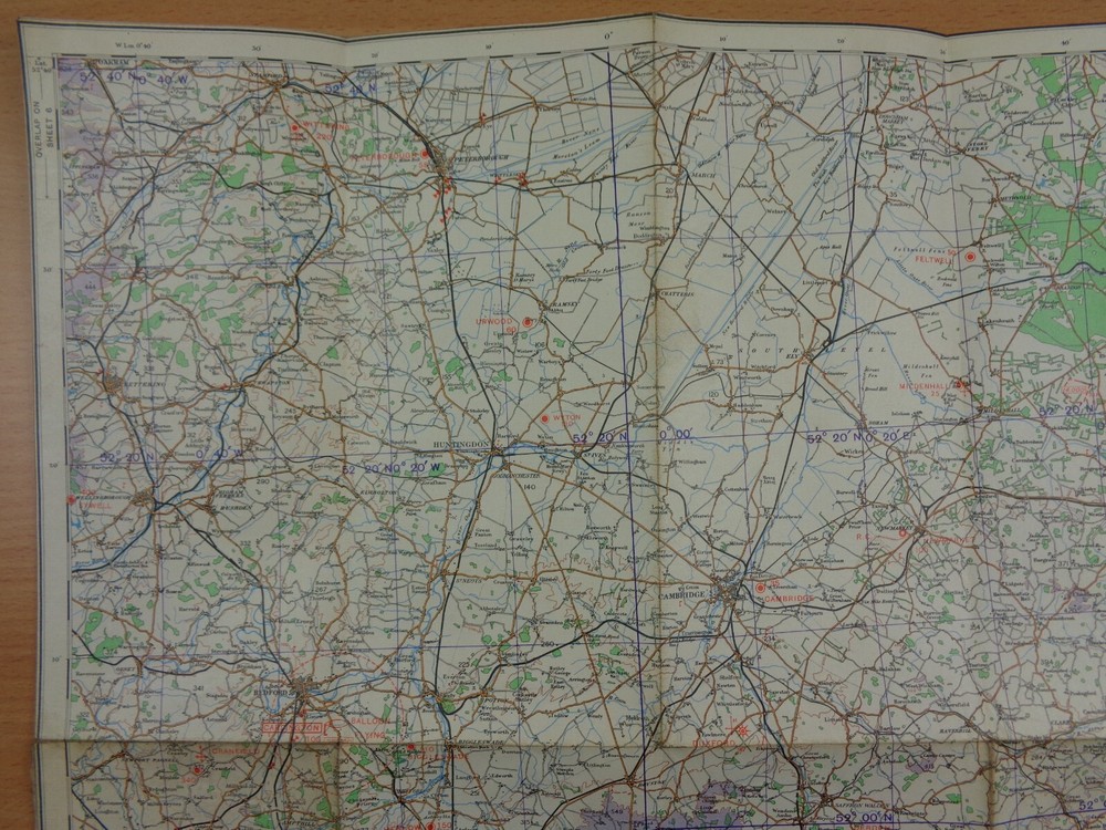 WW2 RAF FIGHTER PILOT'S map entitled "EASTERN COUNTIES (SOUTH)"