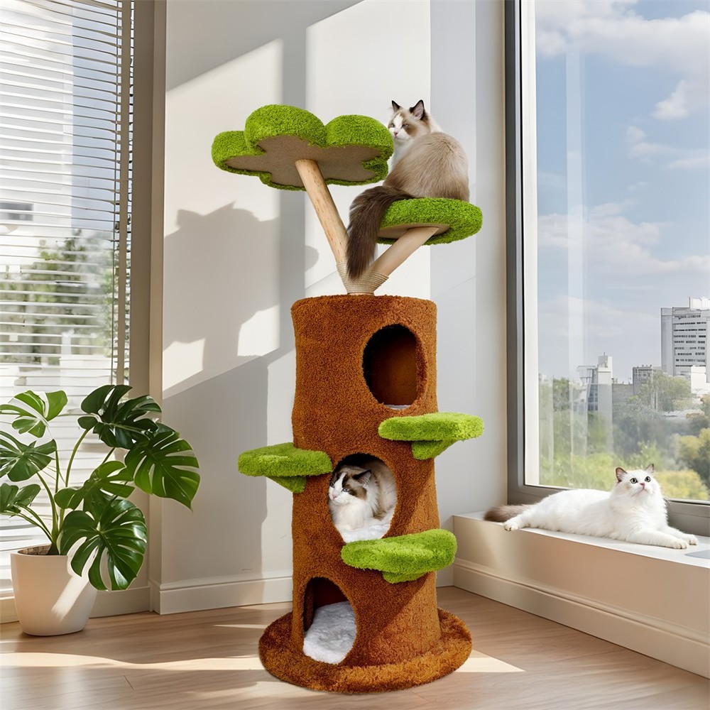 Multi-Level Indoor Cat Climbing Tree Flower Perch Plush Cave Cat Activity Tree