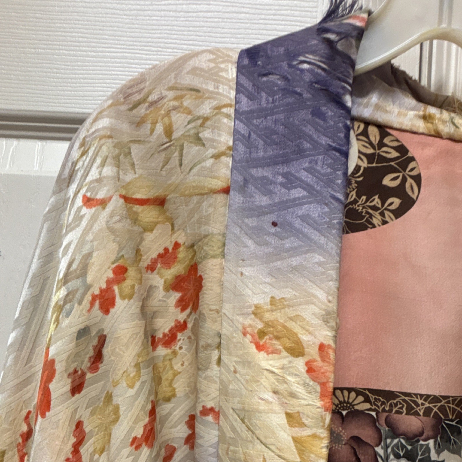 Silk Women's Kimono Purple Floral Pattern Traditional Japanese Robe