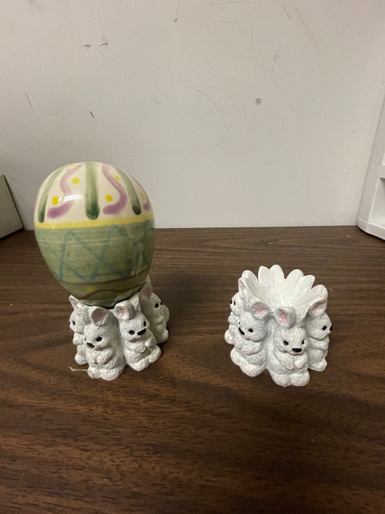 Pair Of Ceramic Easter Bunny Egg Holder
