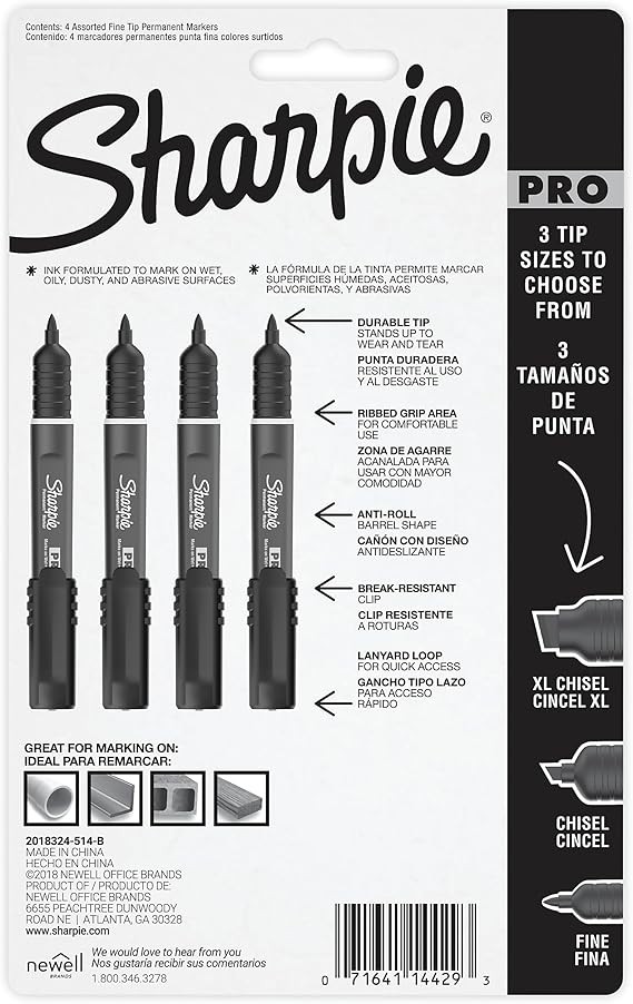 Sharpie PRO Fine Point Permanent Marker Assorted Colors, 4-Count