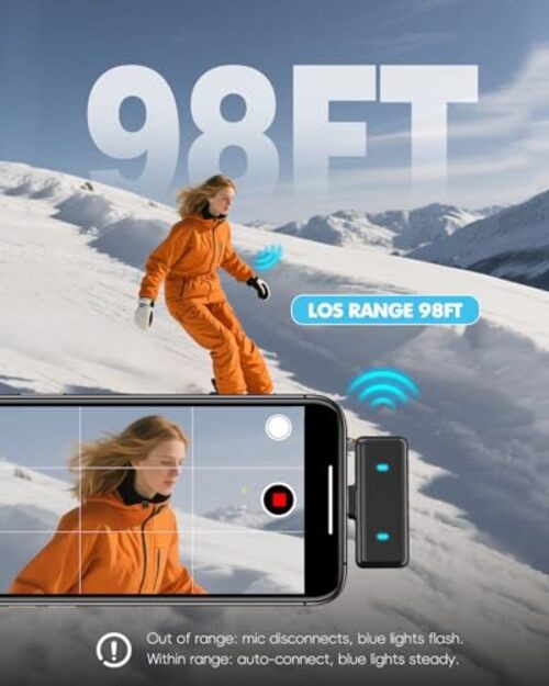 Wireless Lavalier Microphone for iPhone/Android with Type-C Plug, 48KHz, Noise
