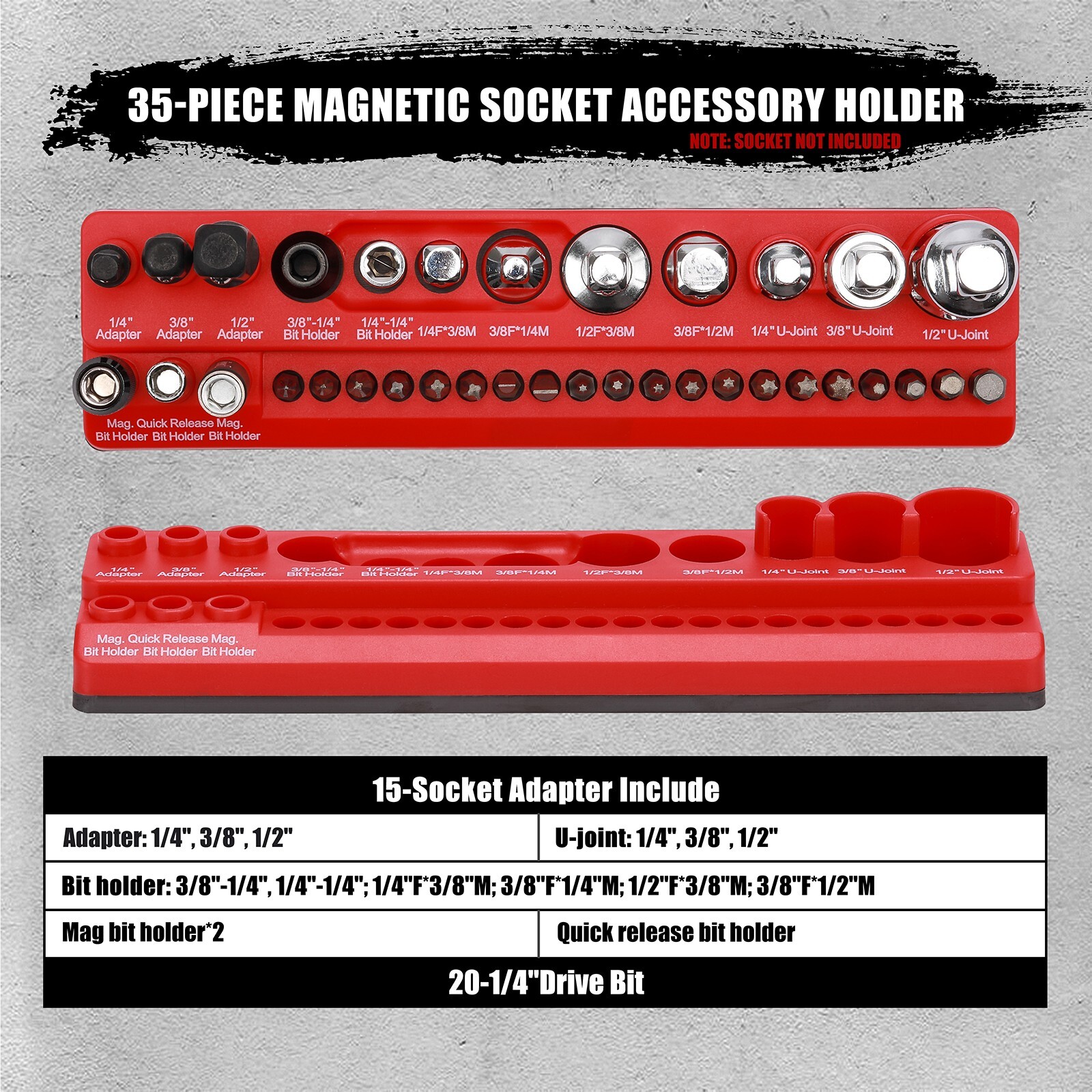 35-Piece Magnetic Socket Accessory Holder, Tool Organizer Tray, Bit Holder