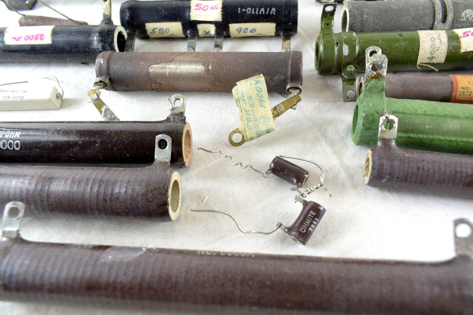 1930's-40's Vintage Tube Radio Resistors Transistors Big Lot 2 Cigar Boxes Full