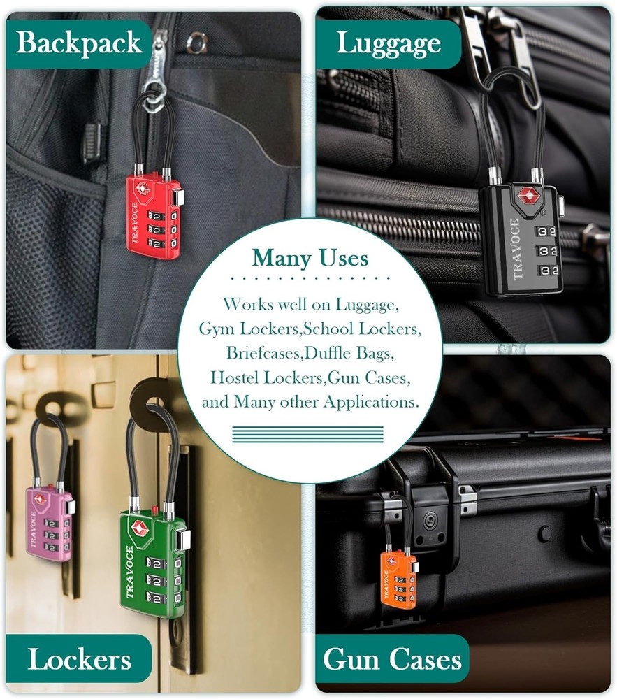 Travel Combination Cable Lock Set – TSA Approved, Versatile & Durable (3 Pack)