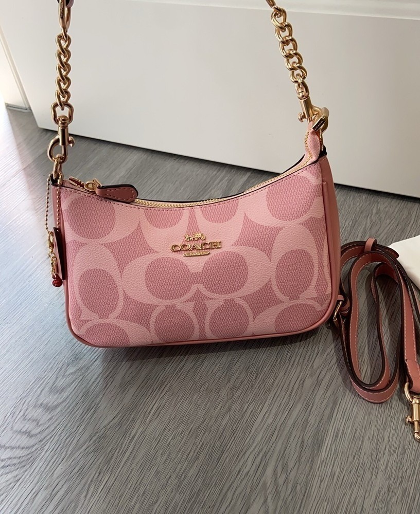 COACH CAL51 Pink Teri Shoulder Bag in Signature Canvas Crossbody for Women