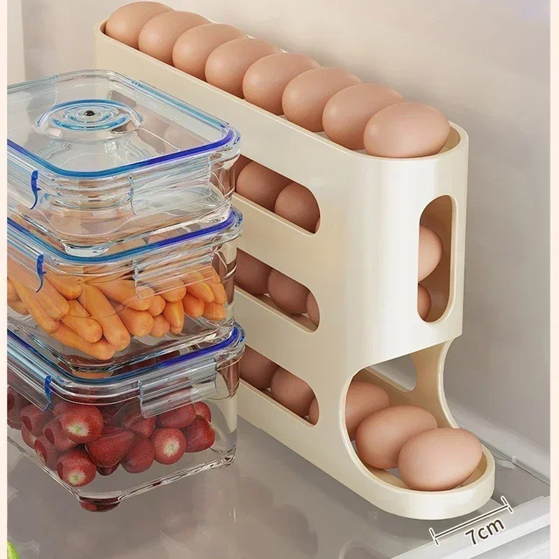 4-layer Slide Egg Storage Box Ladder Style Egg Box Storage Refrigerator Side Doo