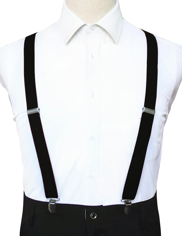 Solid Color Mens Suspender with 3 Strong Clips Adjustable Braces