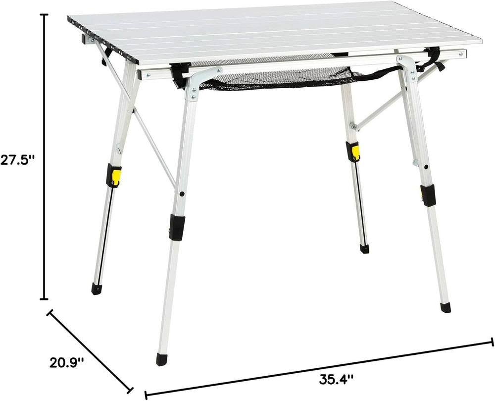 Adjustable Folding Camping Table with Rolling Aluminum Top - 35.4"