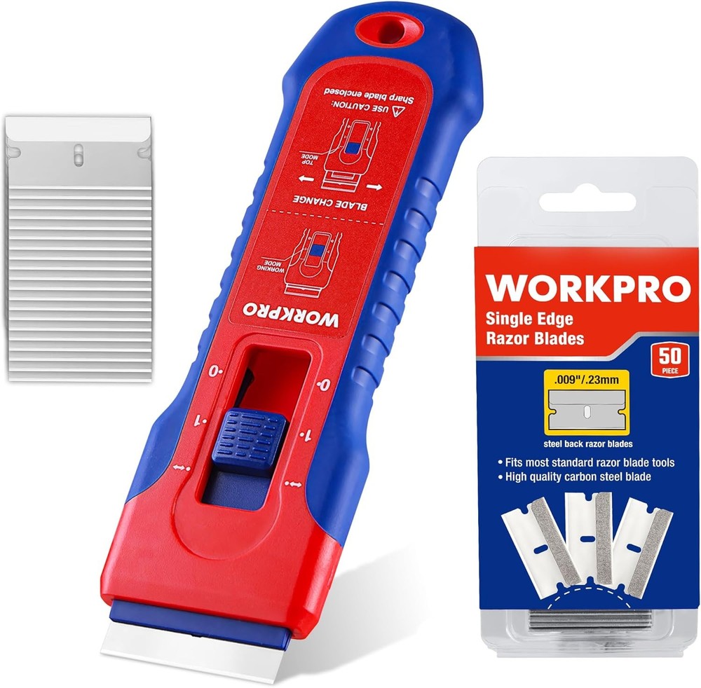 WORKPRO Retractable Razor Blade Scraper 56PC Blade Storage Cleaning Scraper Tool
