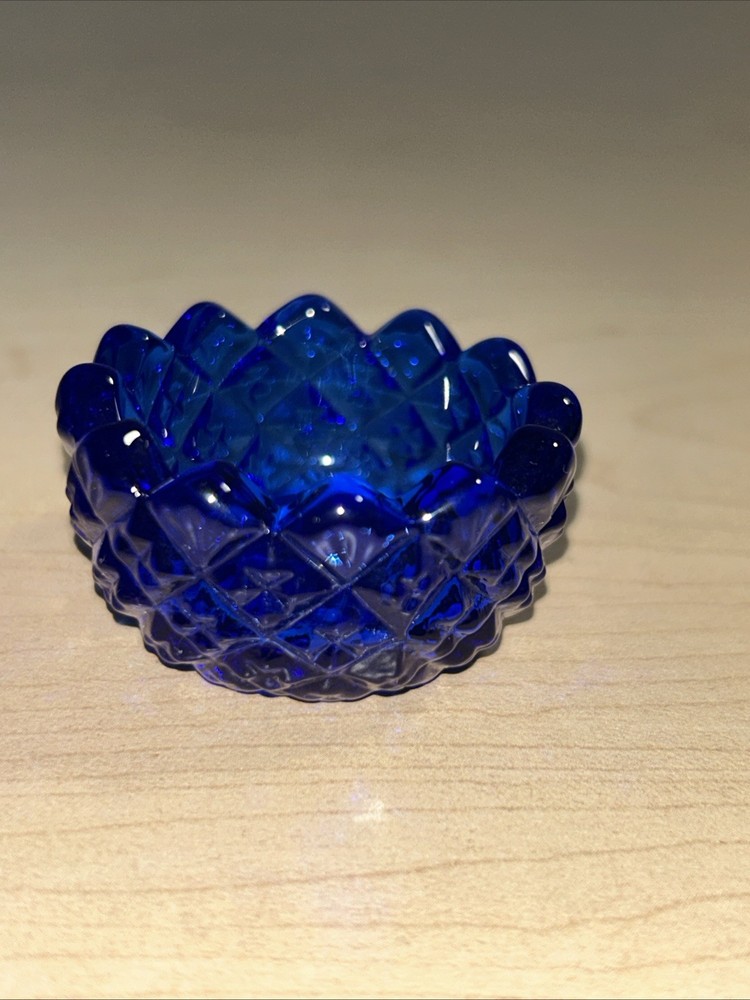 Vintage Cobalt Blue Diamond Pattern Sawtooth Edge Salt Cellar Dip