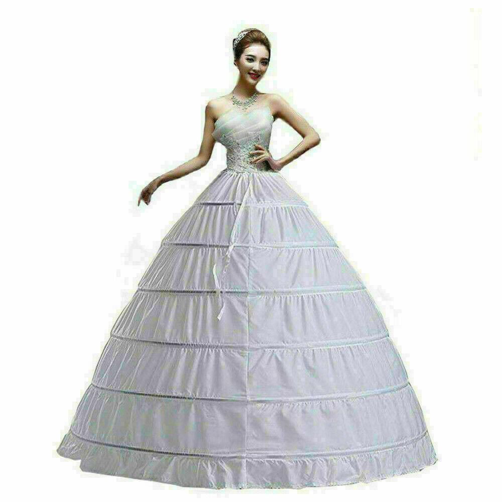 Women Crinoline Petticoat 6 Hoop Skirt White Ball Gown Underskirt for Bridal