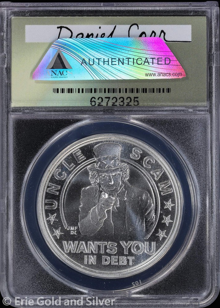 2010 Dan Carr 1 oz Silver Uncle Scam Puppet Masters Medal ANACS MS 69