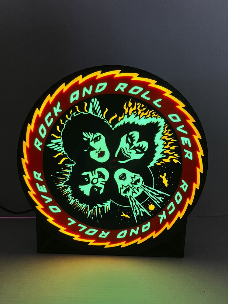 KISS Rock and Roll Over light box, colored bright LEDs with stand and remote