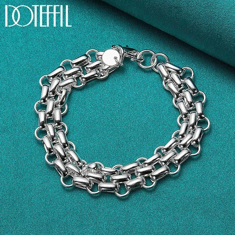925 Sterling Silver Women Lnterlocking Circle Bracelet Chain Fashion Jewelry
