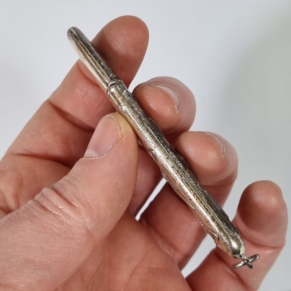 Antique Solid Silver Needle Case Decorated Pipe Key Cards Marked Sterling