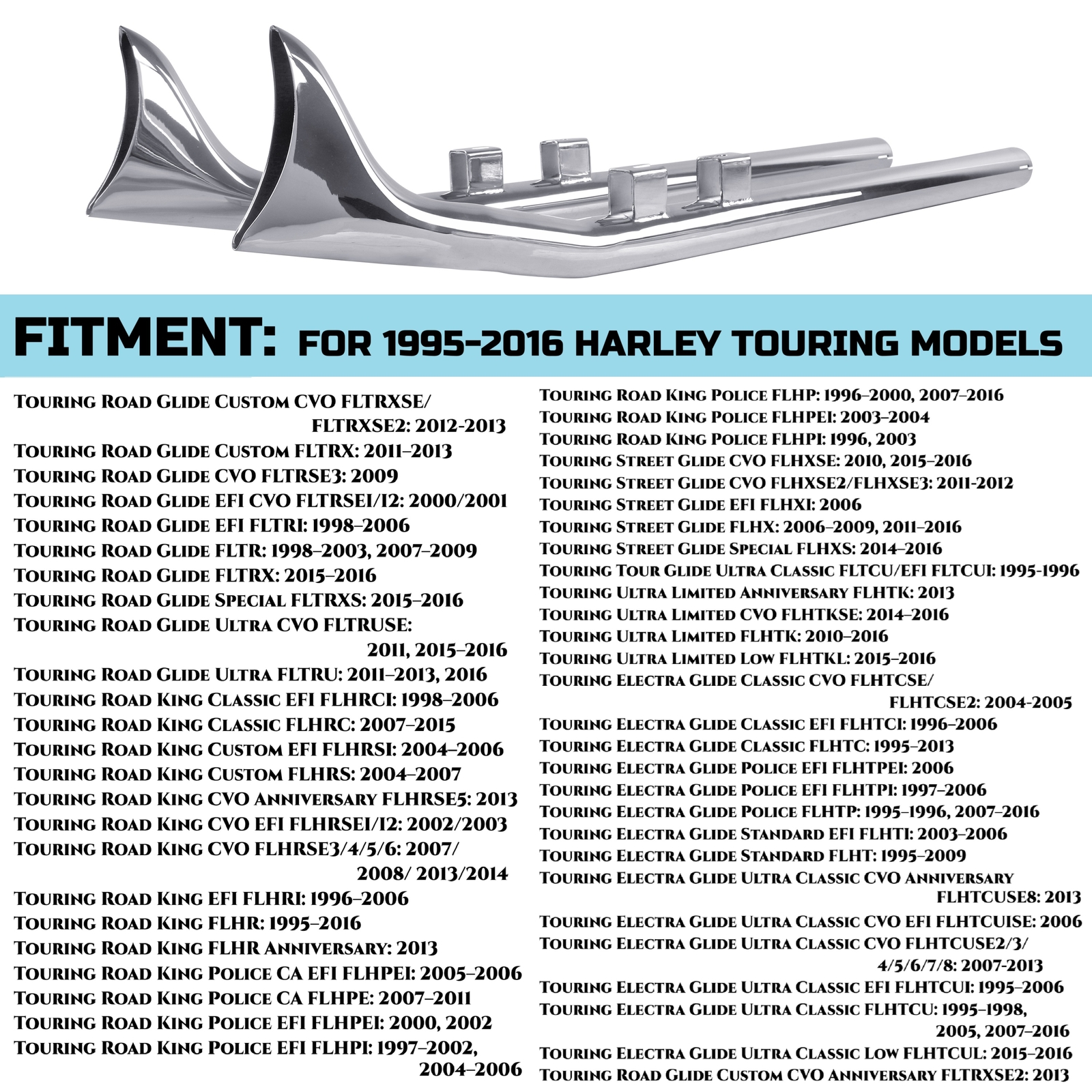 SHARKROAD Upswept Fishtail Slip on Exhaust for Harley 95-16 Touring & Bagger