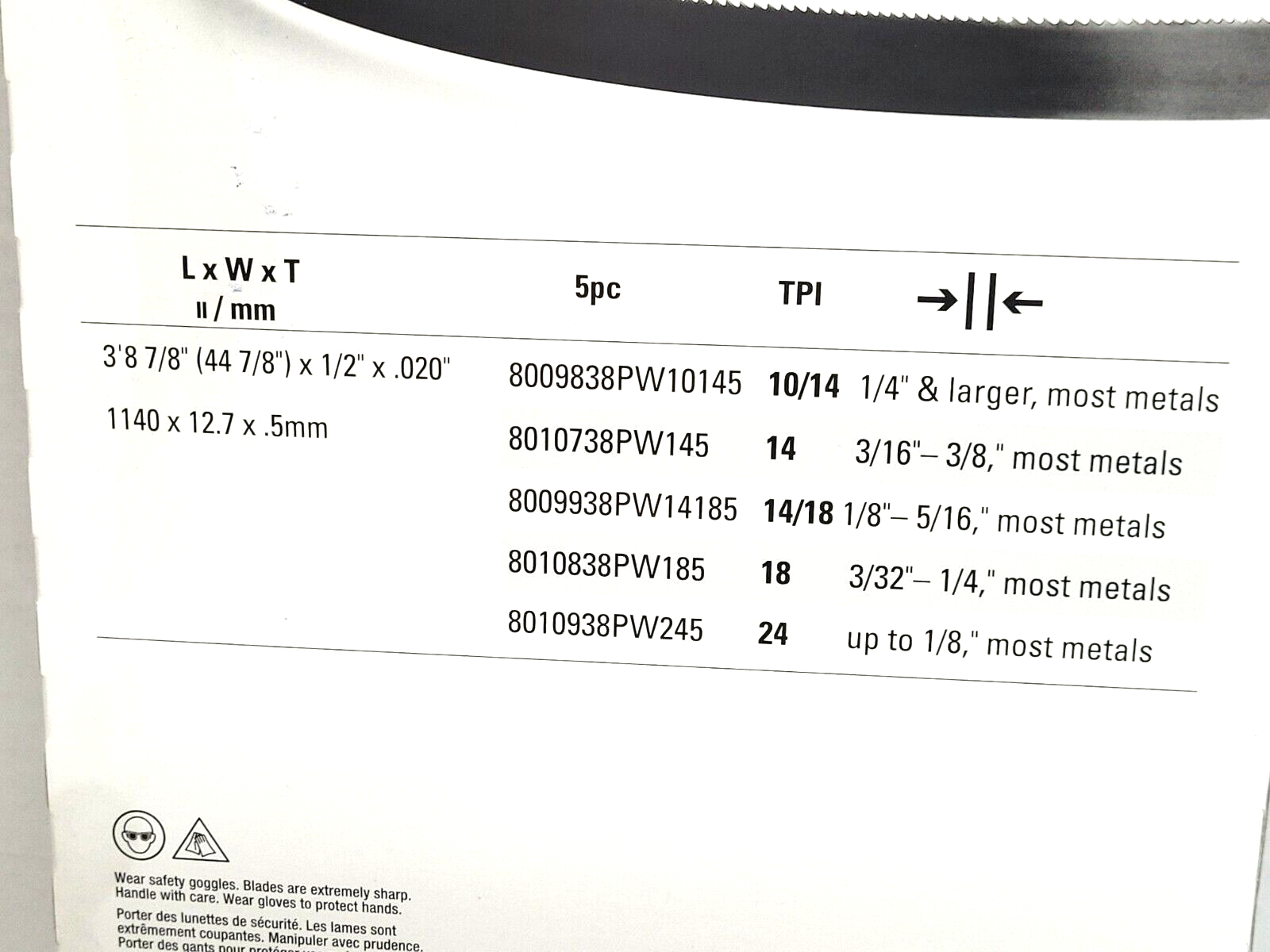 44-7/8" x 1/2 x 24 TPI Band Saw Blade Lenox Wolf-band 8010938PW245 Pack of 5