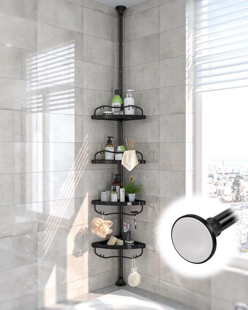 Corner Shower Caddy: Rustproof 125" Tension Inside Shower Organizer, Adjustab...