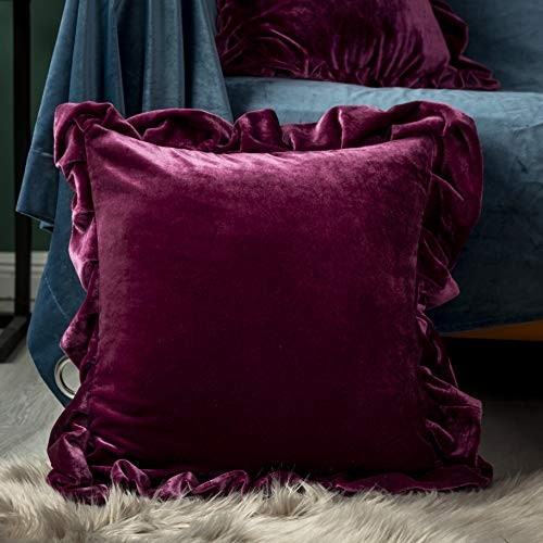 Velvet Throw Pillow Cover Soft Decorative Luxurious Solid Square Amaranth