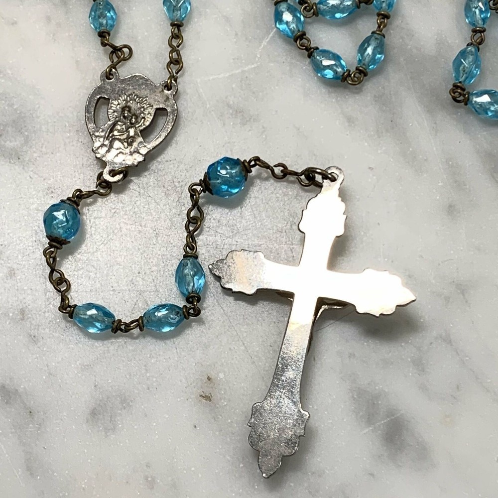 Vintage Blue Crystal Bead Rosary