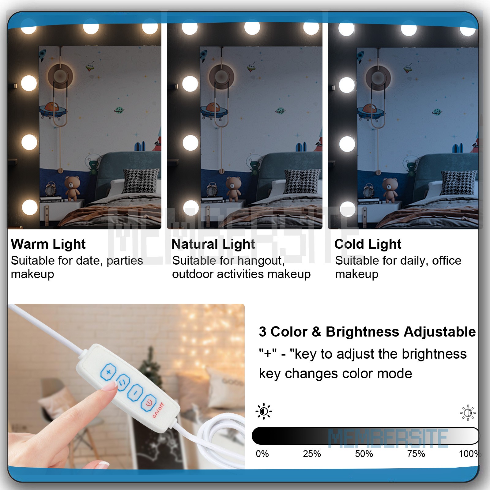 Black Vanity Desk w/Large Mirror &Built -in Hollywood Bulbs Makeup Dressing Desk