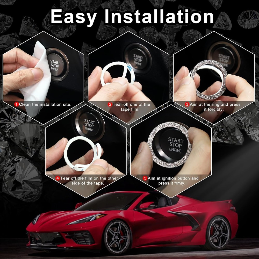 LivTee 2PCS Red Crystal Rhinestone Car Engine Start Stop Button Cover