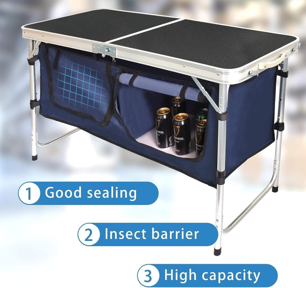 Folding Camping Table W/ Storage Compartment Aluminum Lightweight Camp Kitchen