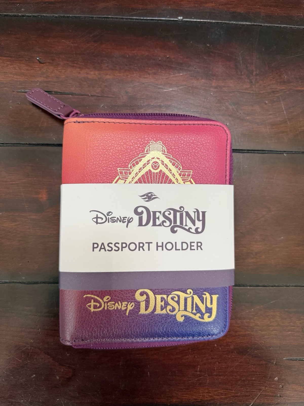 Disney Purple Synthetic Leather Passport Holder Wallet Organizer Zipper Closure