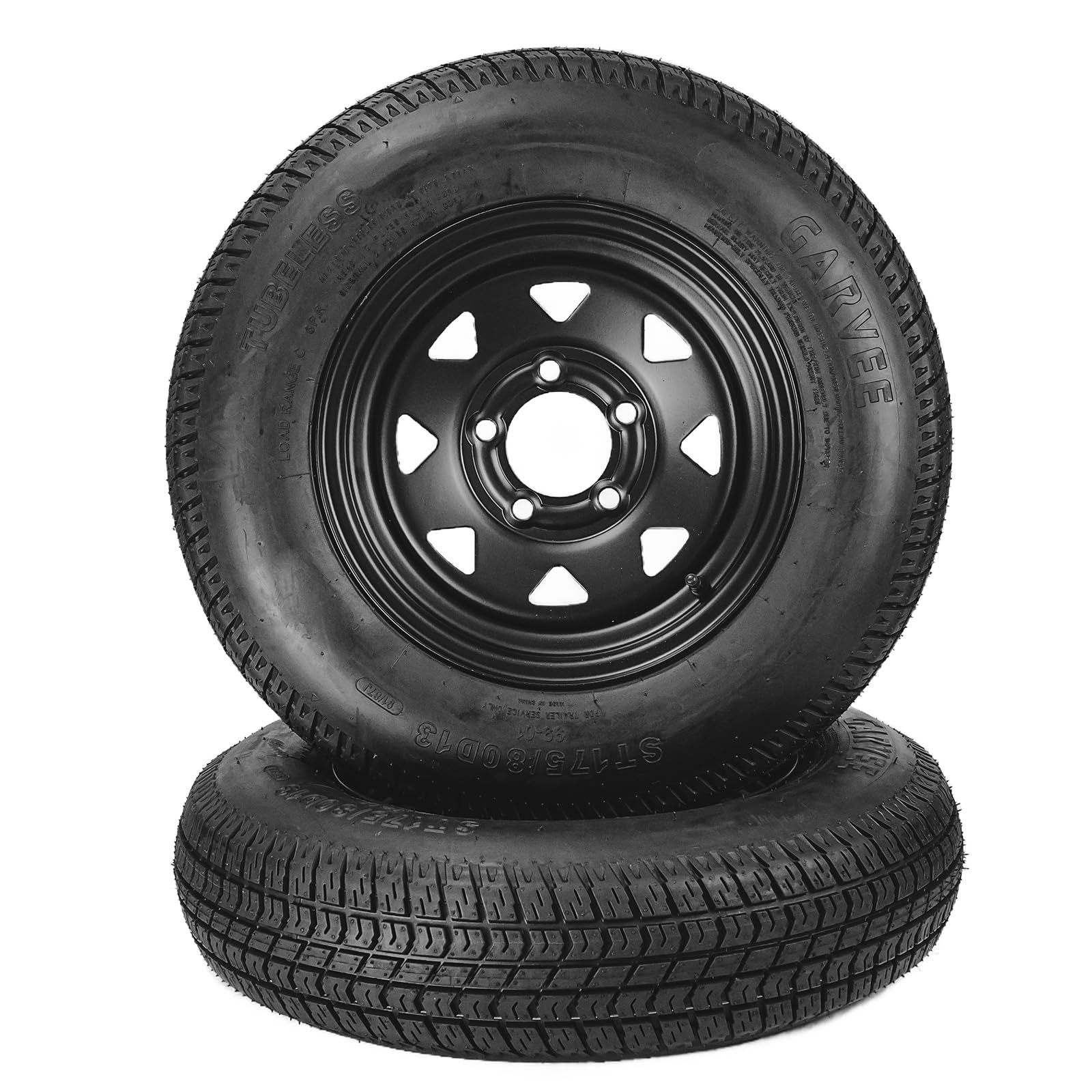 2 Pack ST175/80D13 Trailer Tires with 13" Rims 175/80 D 13 5 Lug on 4.5 Black