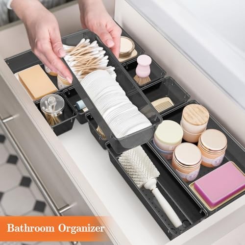 25 PCS Plastic Drawer Organizer Set, 4-Size Versatile Organizer Clear Black