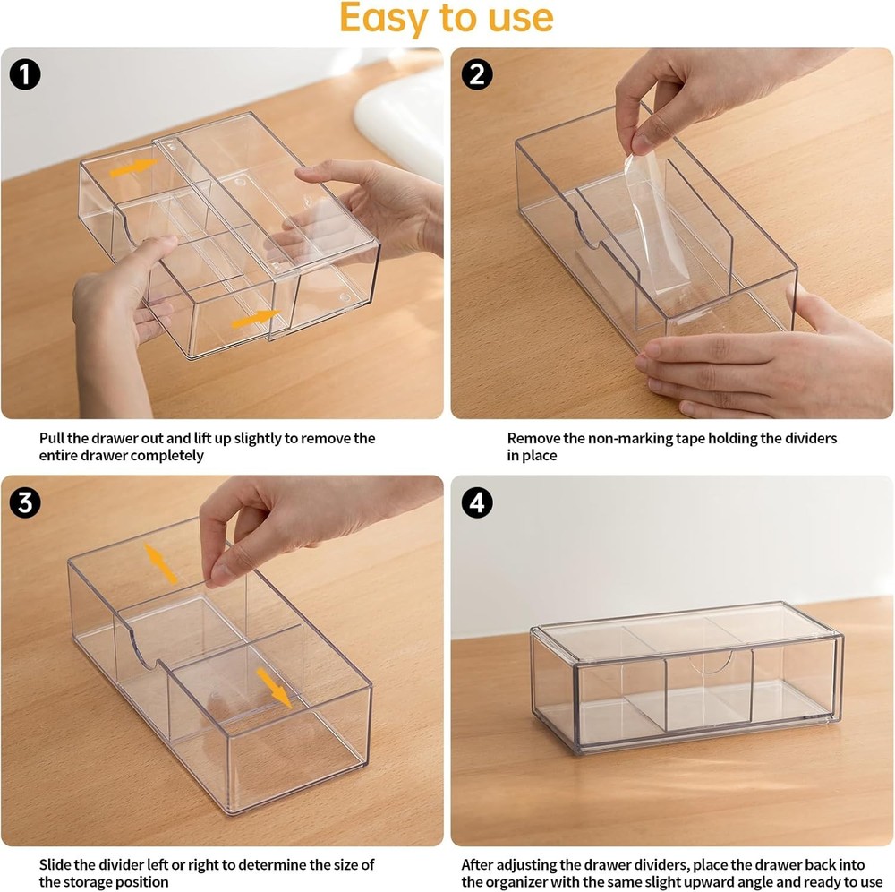 Medicine Cabinet Organizer 2 Pack Stackable Storage Drawers W/ Removable Divider