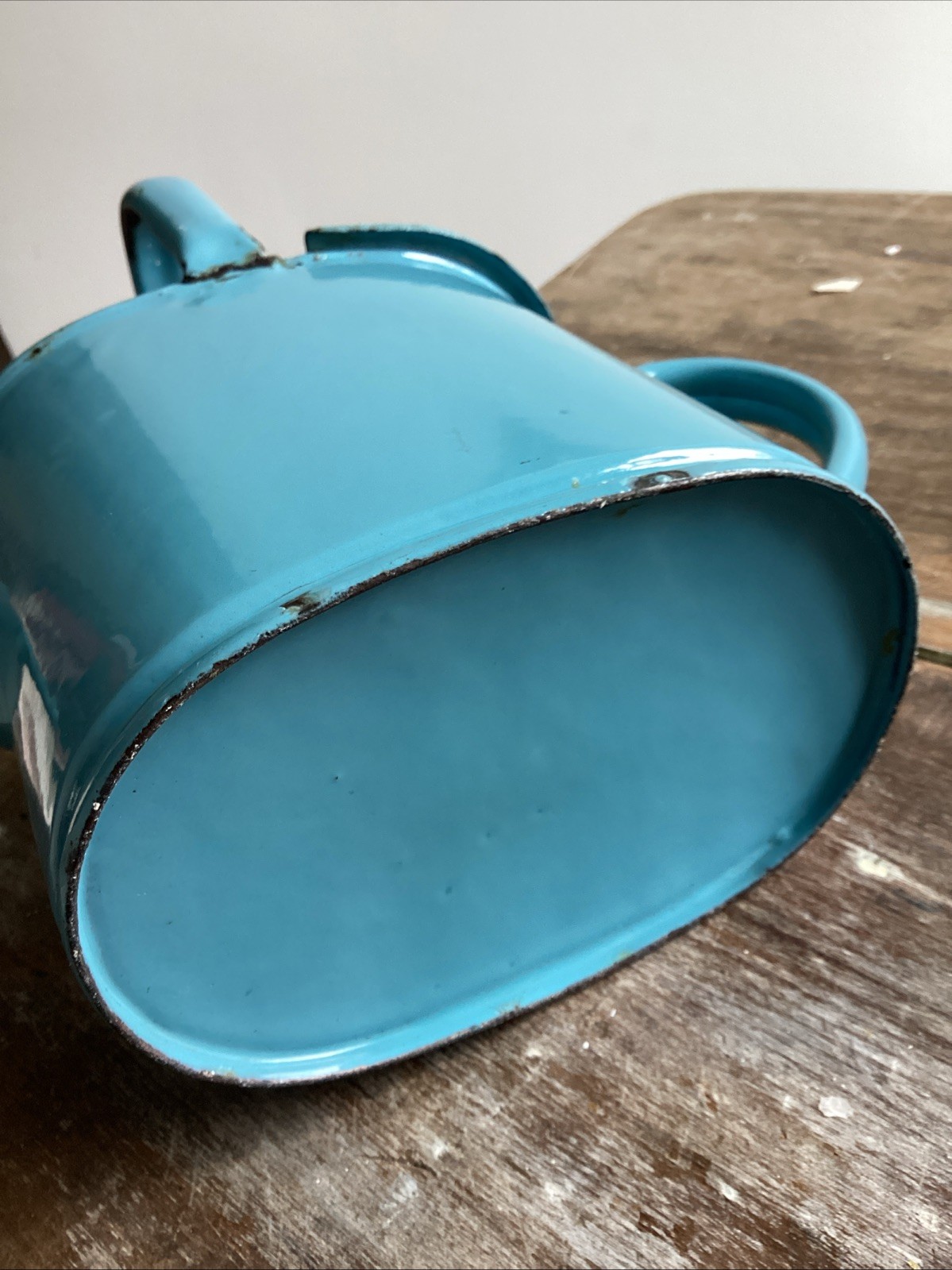 Antique Light Blue Enamel Ware Watering Can c1900 European Vintage
