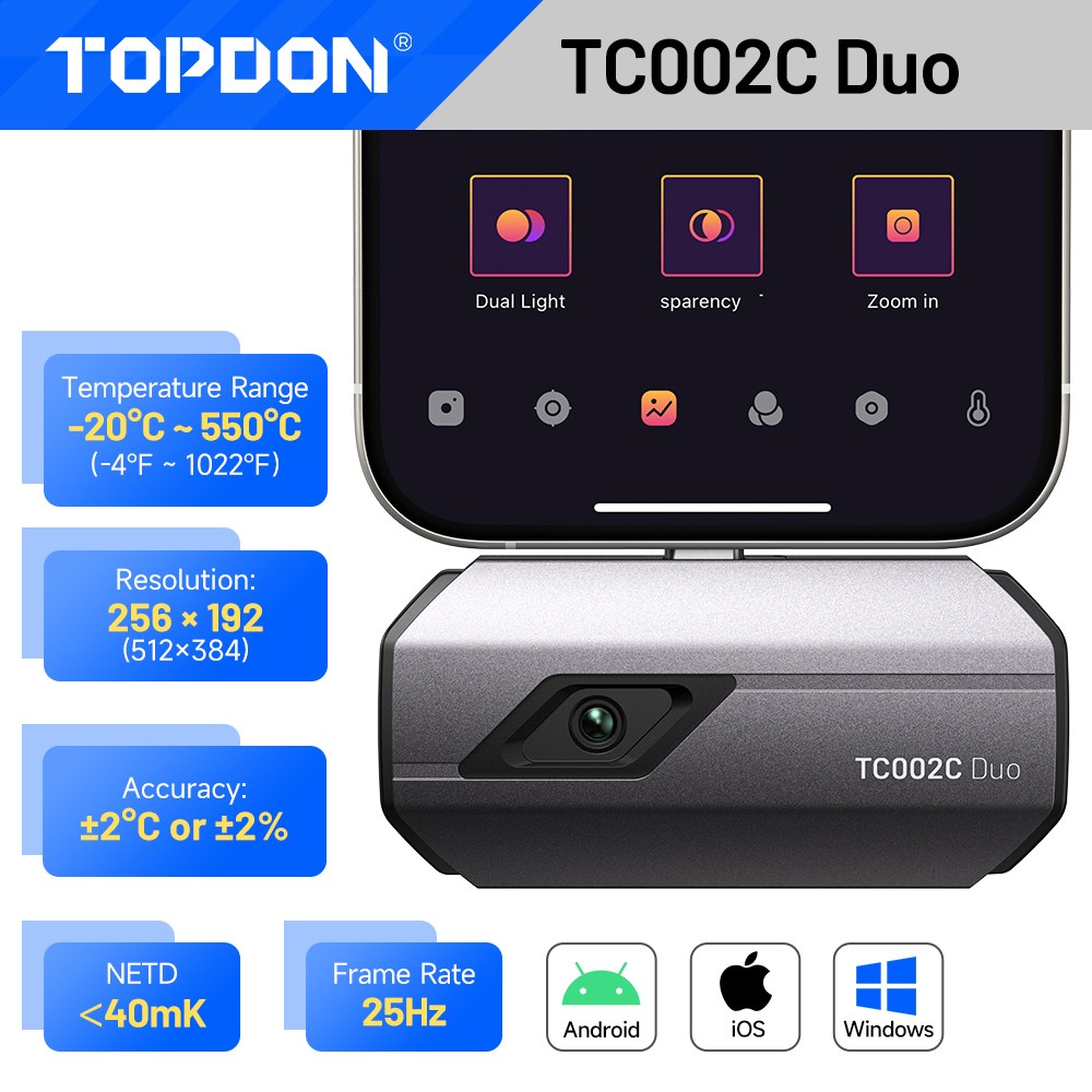 TOPDON 256*192 IR High Resolution Thermal Imaging Camera for iOS Android Type-C