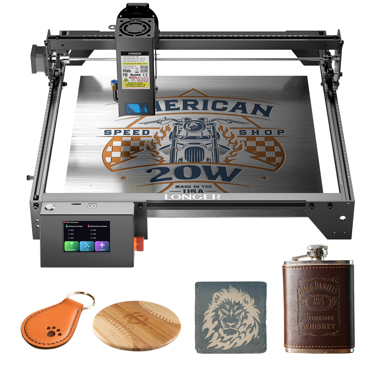 Longer RAY5 20W Laser Engraver Machine w/ 3.5" Touch Screen for DIY Cutting Tool