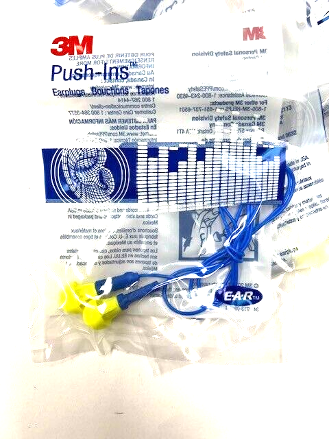 3M PUSH-IN CORDED EAR PLUGS NRR 28DB #318-1003 - 10 PAIRS - NEW!