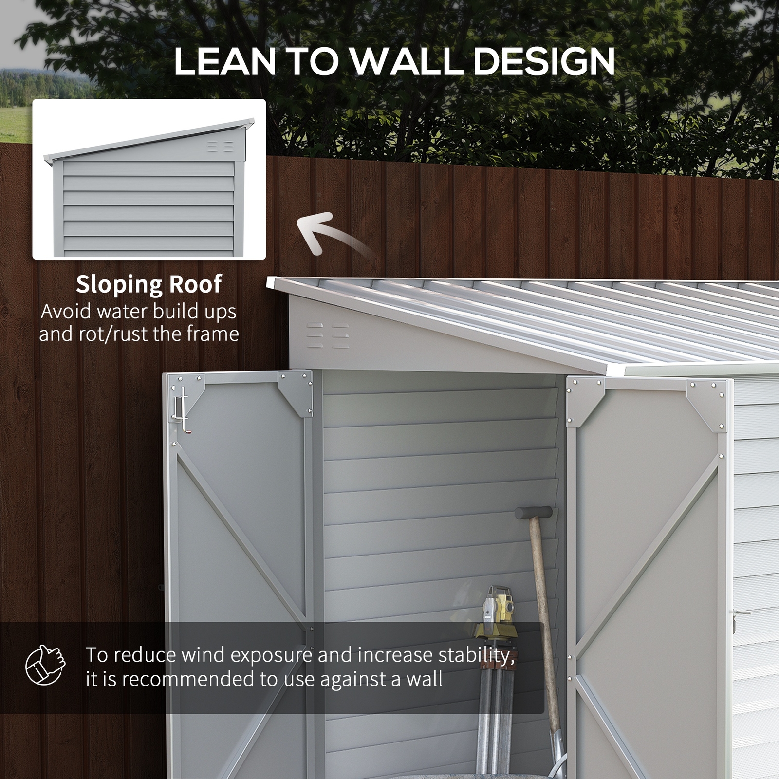 Outdoor Storage Shed Lean to Shed with Foundation Lockable Doors for Patio Lawn