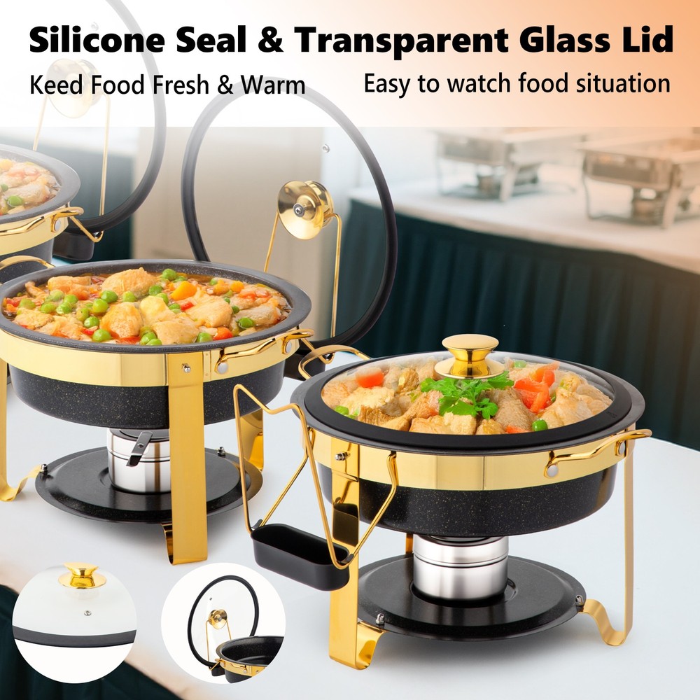 4-Pack 5QT Chafing Dish Set, Maifanite Stone Coated Buffet Warmers Stackable