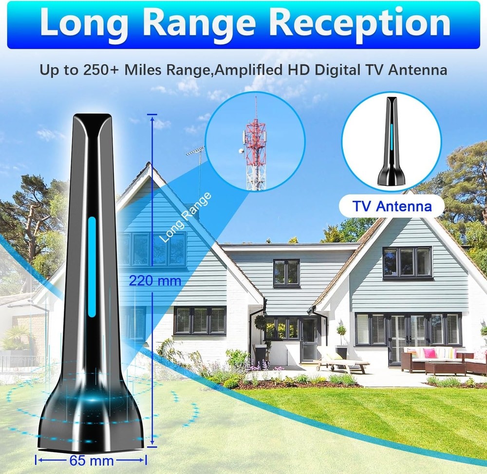 Smart TV Antenna Indoor Long Range, 360° Reception