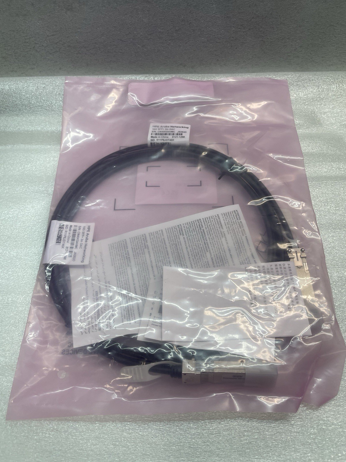 New Genuine HPE Aruba J9283D 10G SFP+ DAC Cable 3M 8121-1298