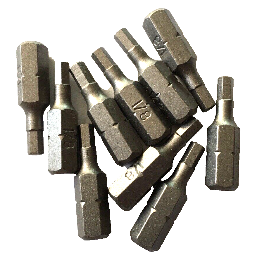 [10] S2 1/8" HEX x 1" x 1/4" SCREW DRIVER BITS HEX KEY INSERT- 10 BITS