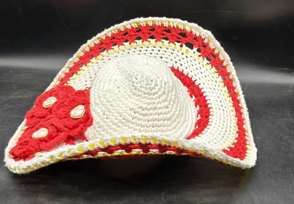 Handmade Crocheted Hat Red White
