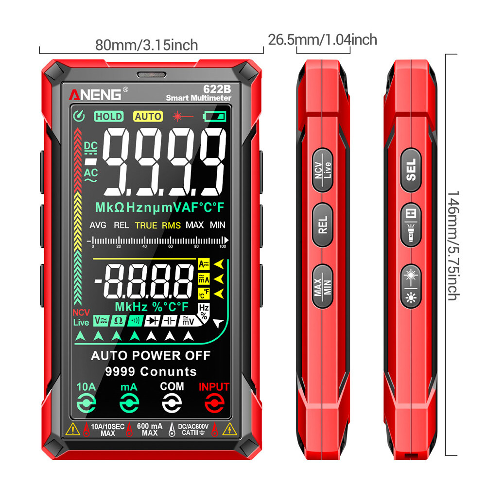 ANENG 622B Digital Smart Multimeter Auto Range DC/AC Meter Infrared Laser Lamp