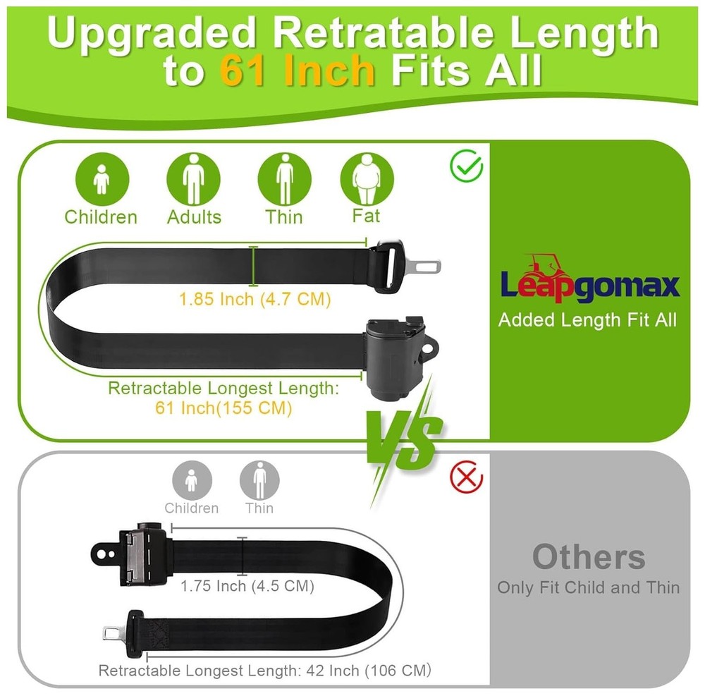 Retractable 61" DOT Seatbelts,Universal 2 Point Adjustable 1 Set