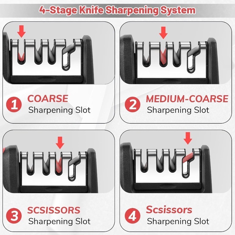 4 Stage Knife Sharpener Professional Ceramic Tungsten Kitchen Sharpening System