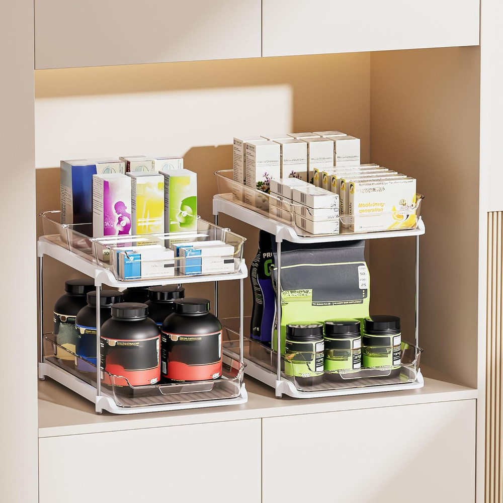 2-Tier Multi-Purpose Bathroom under Sink Organizers and Storage, Stackable Kitch